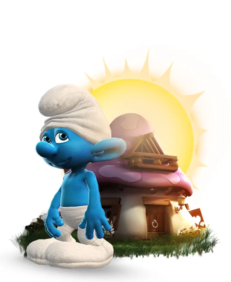 Blue Smurf with White Hat and Mushroom House