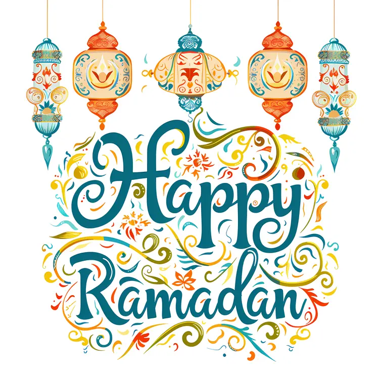 Happy Ramadan with Decorative Lanterns