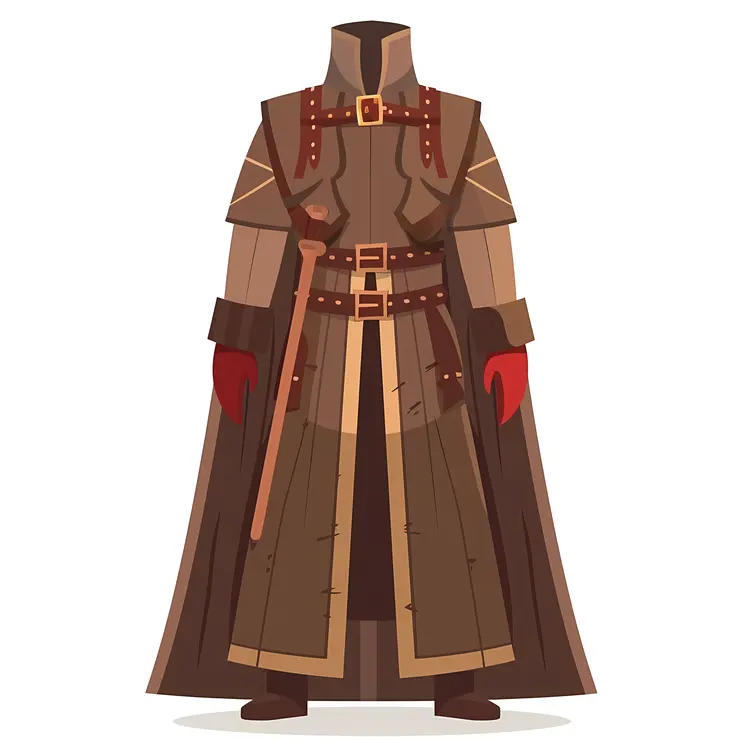 Brown Medieval Outfit with Red Gloves