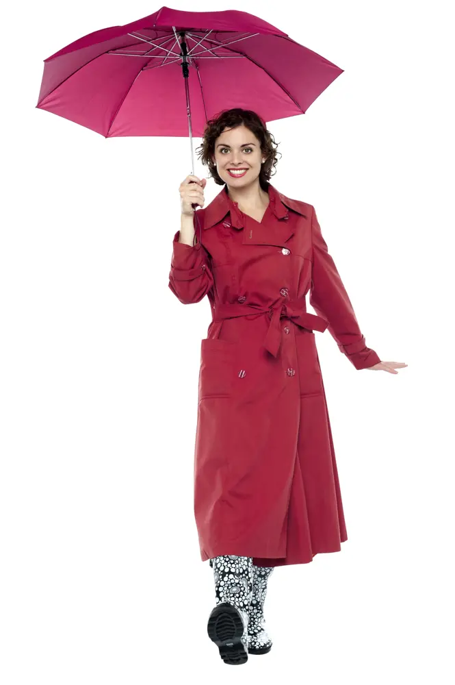 Woman in Red Coat with Pink Umbrella