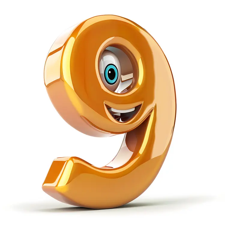 Cute Cartoon Number 9 with One Eye