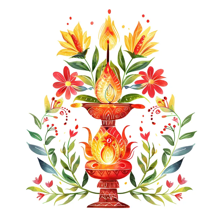 Decorative Lamp with Red and Yellow Flowers