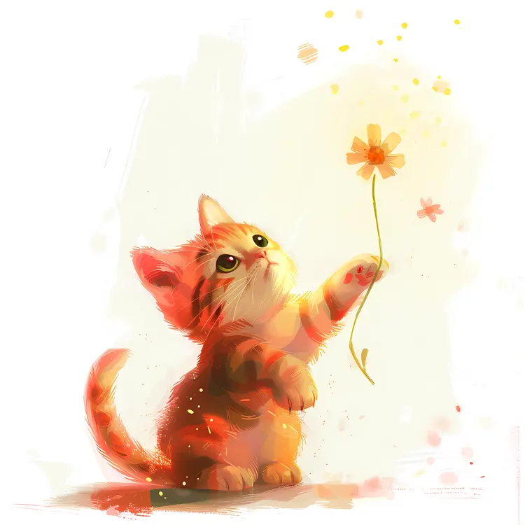 Orange Kitten Holding a Flower