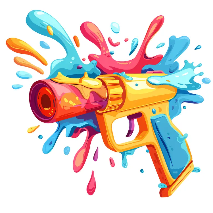 Cartoon Water Gun with Colorful Splash
