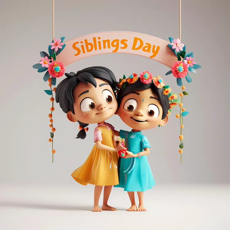 Siblings Day Celebration with Flower Wreath