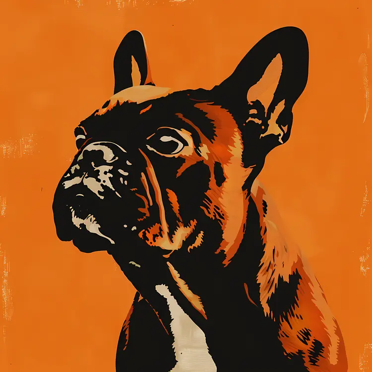 Stylized French Bulldog with Orange Background