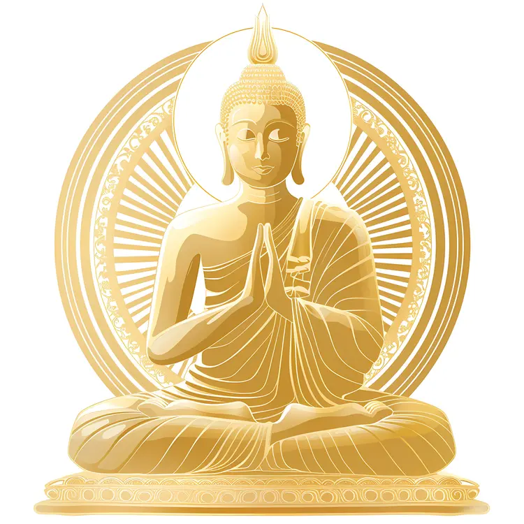 Golden Buddha Illustration with Radiant Background