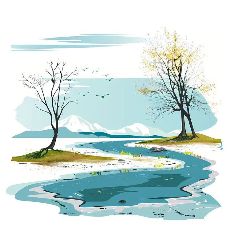Serene Landscape with Trees and River