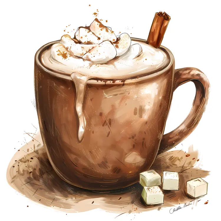 Illustrated Brown Cup with Whipped Cream