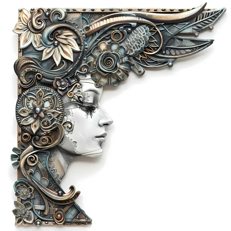 Metallic Stylized Woman with Floral Design