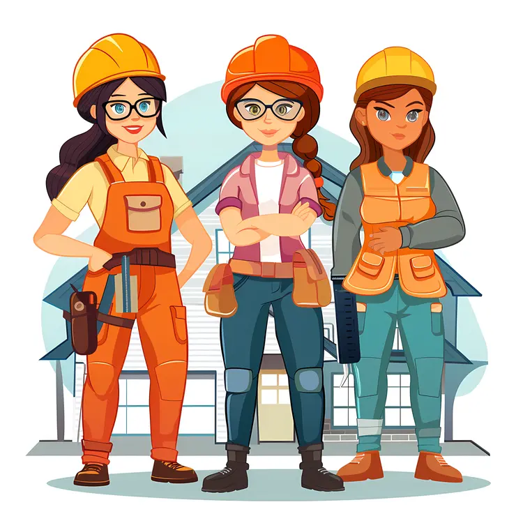 Three Women Engineers in Front of a House