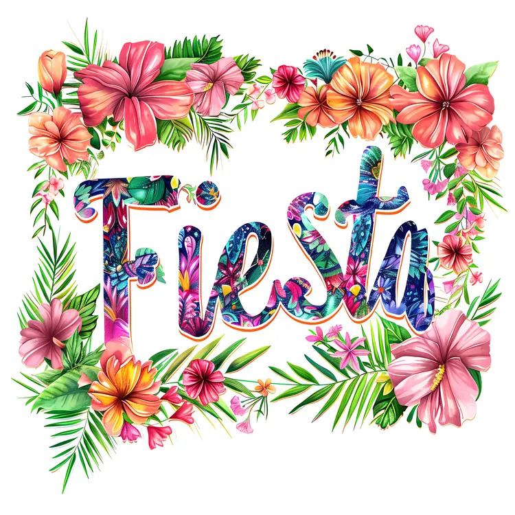 Colorful Fiesta Word Art with Flowers