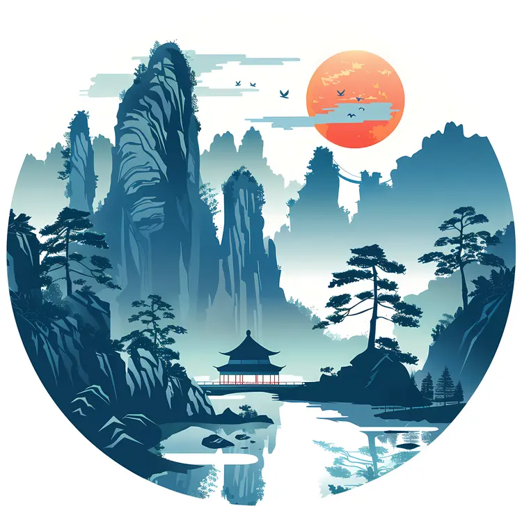 Mountain Landscape with Pagoda