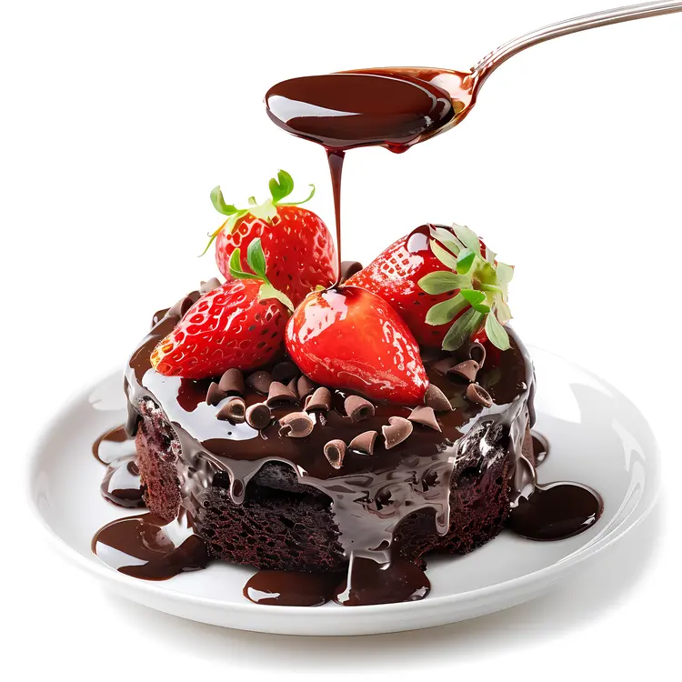 Chocolate Cake with Fresh Strawberries and Chocolate Chips