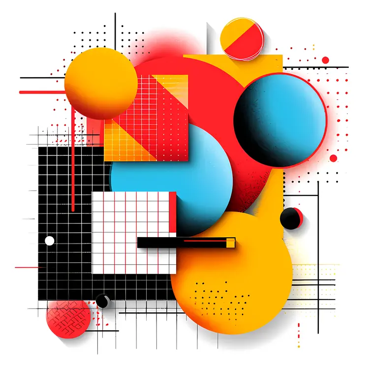 Colorful Geometric Shapes with Grid Background