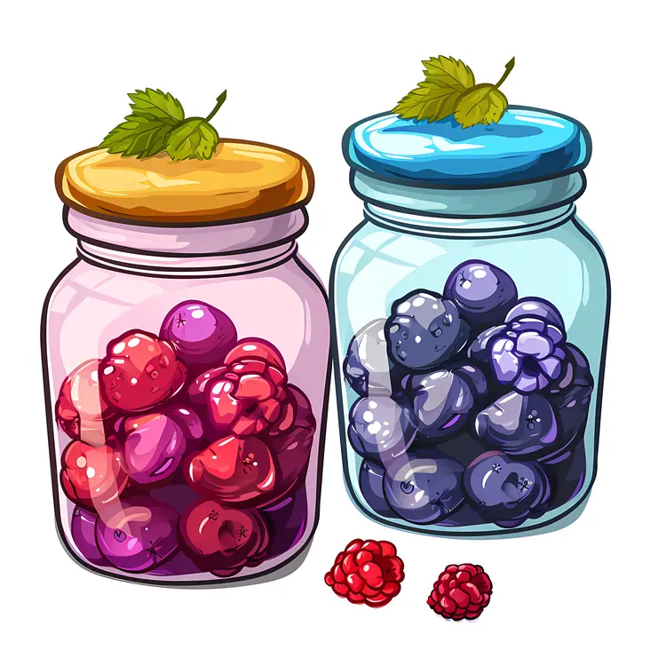 Vibrant Jars of Red and Blue Berries