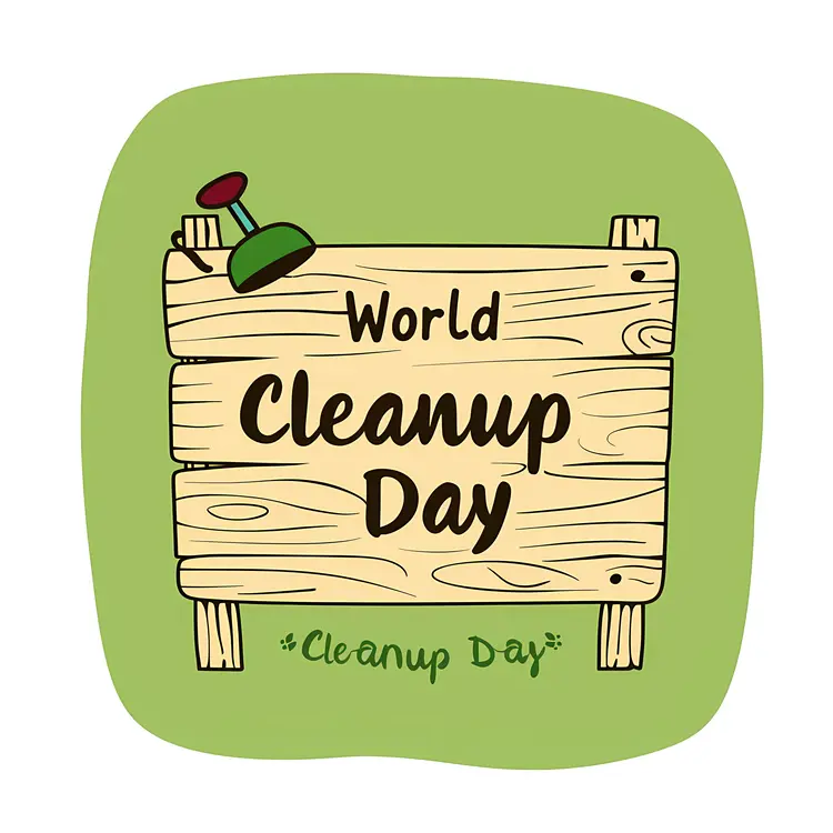 Wooden Sign with Pin for World Cleanup Day