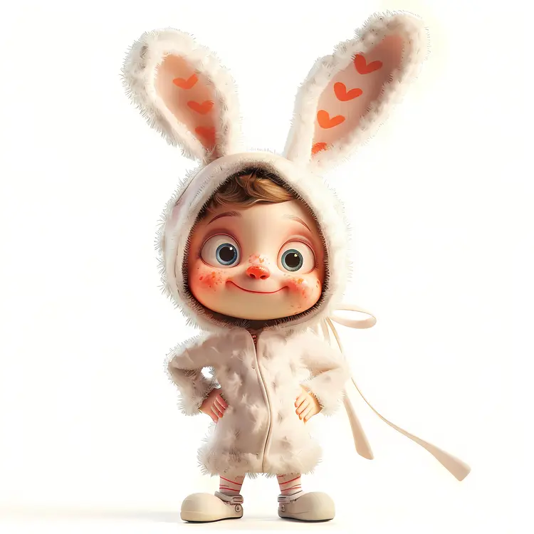 Smiling Baby in White Bunny Costume