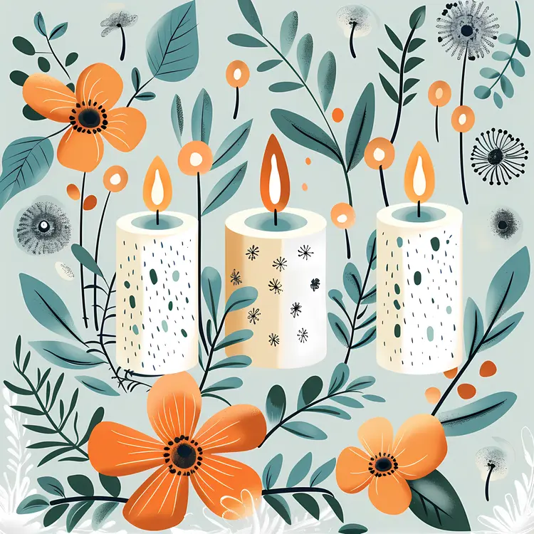 Three Decorative Candles with Flowers