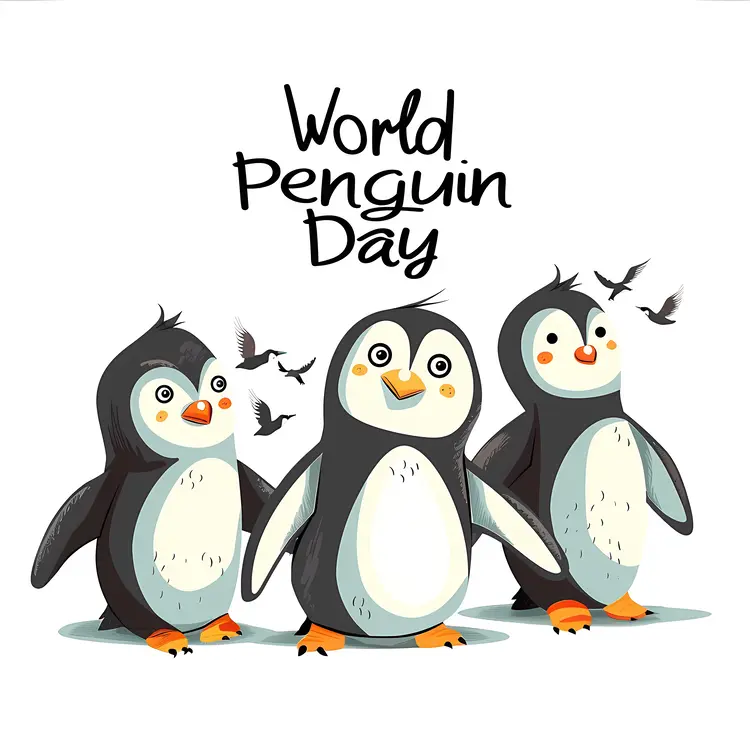 Three penguins celebrating World Penguin Day