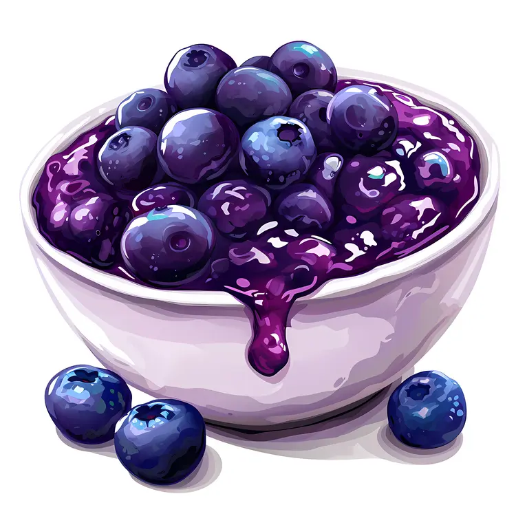 Blueberries with Juice in White Bowl
