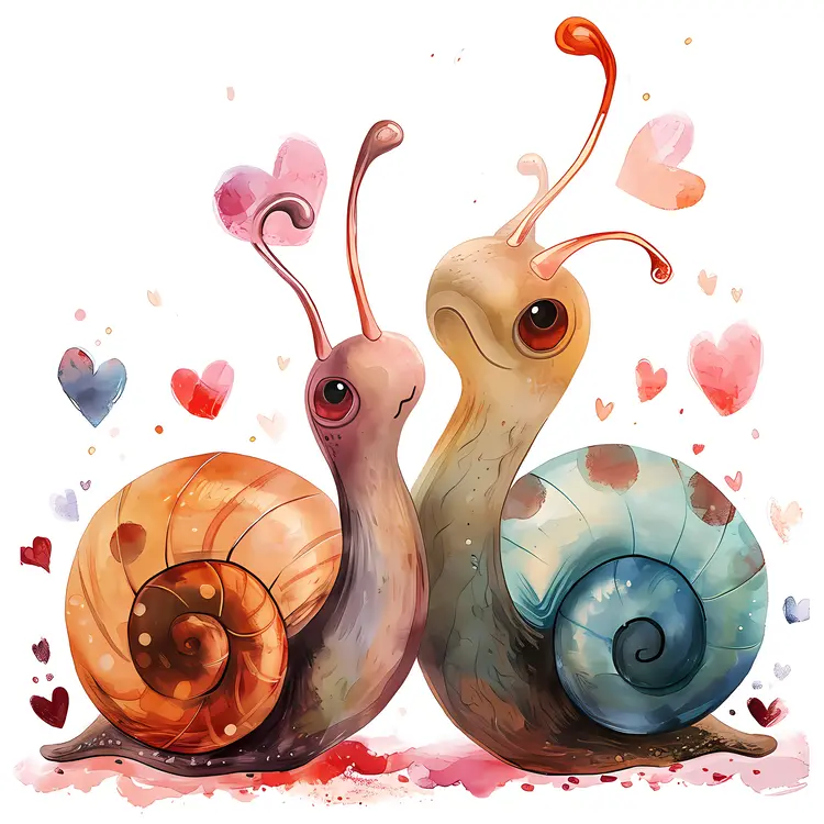 Cute Snail Couple with Hearts