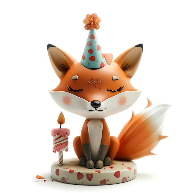 Cute fox with birthday cake