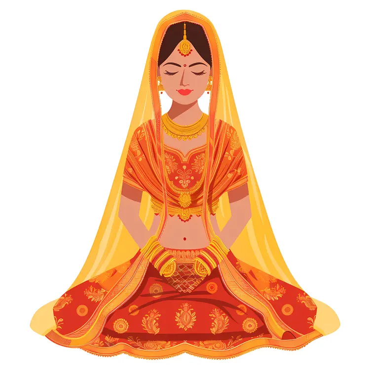 Seated Bride in Meditation with Indian Attire