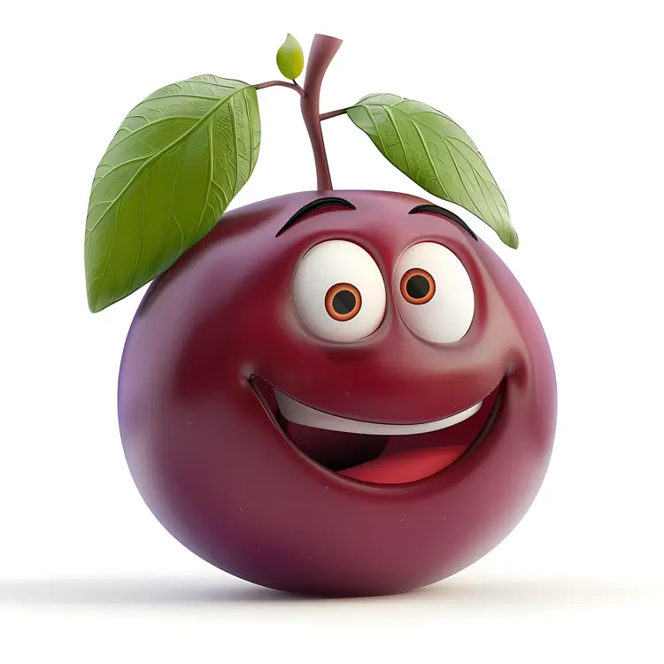 Cheerful Red Plum Cartoon Character