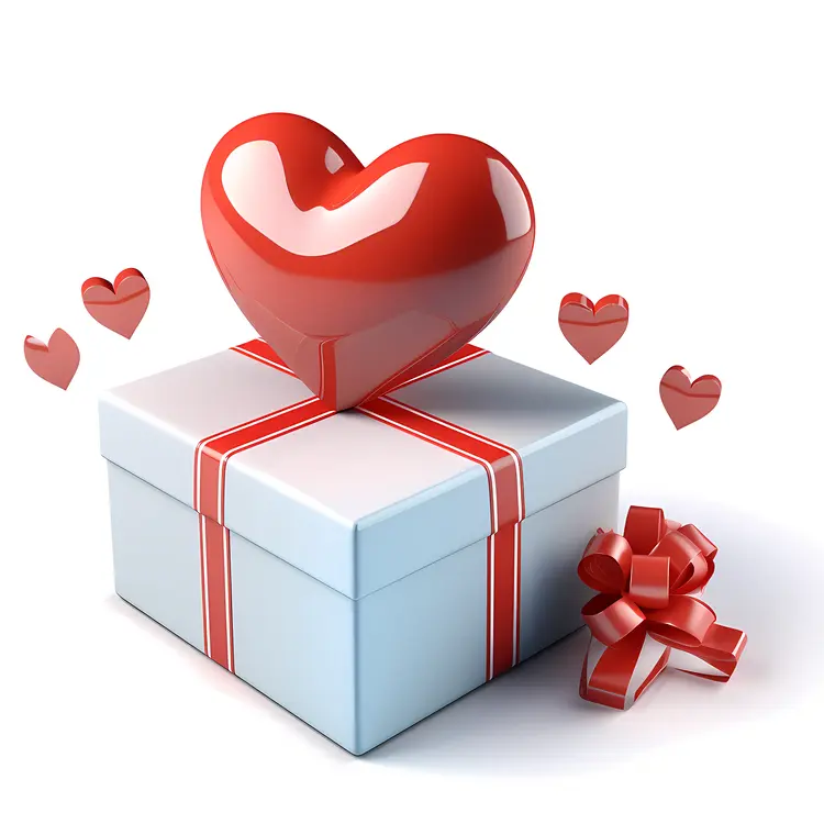 Gift Box with Heart and Ribbon