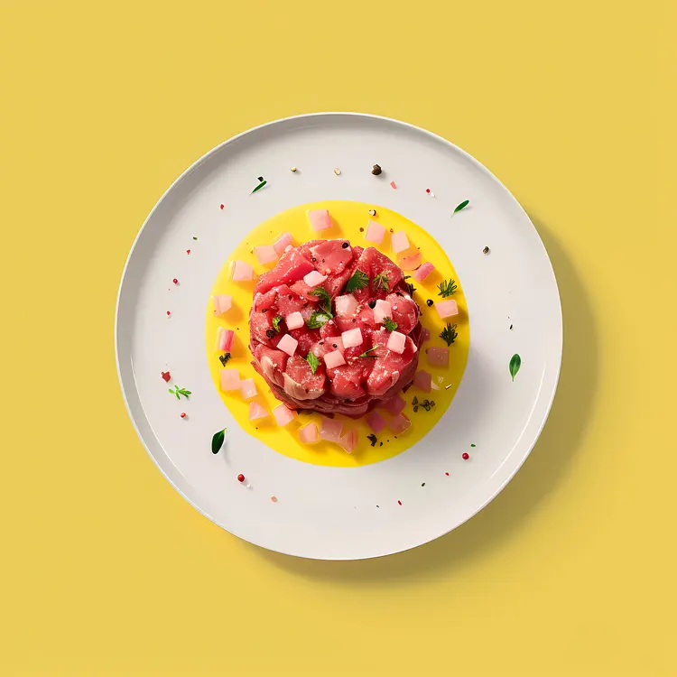 Tuna Tartare with Herbs on Plate