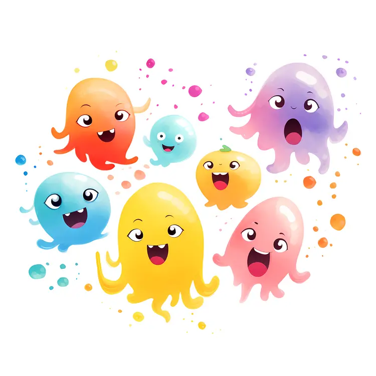 Group of Colorful Smiling Octopuses