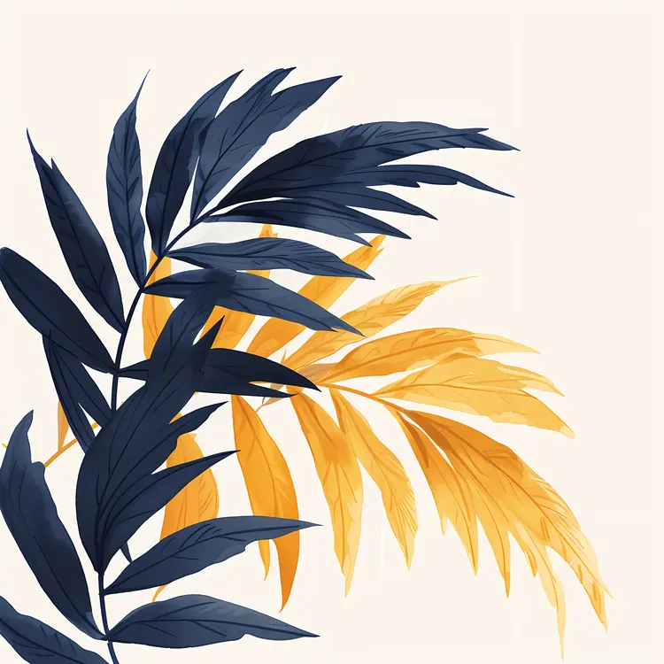 Yellow and Blue Palm Leaves Illustration