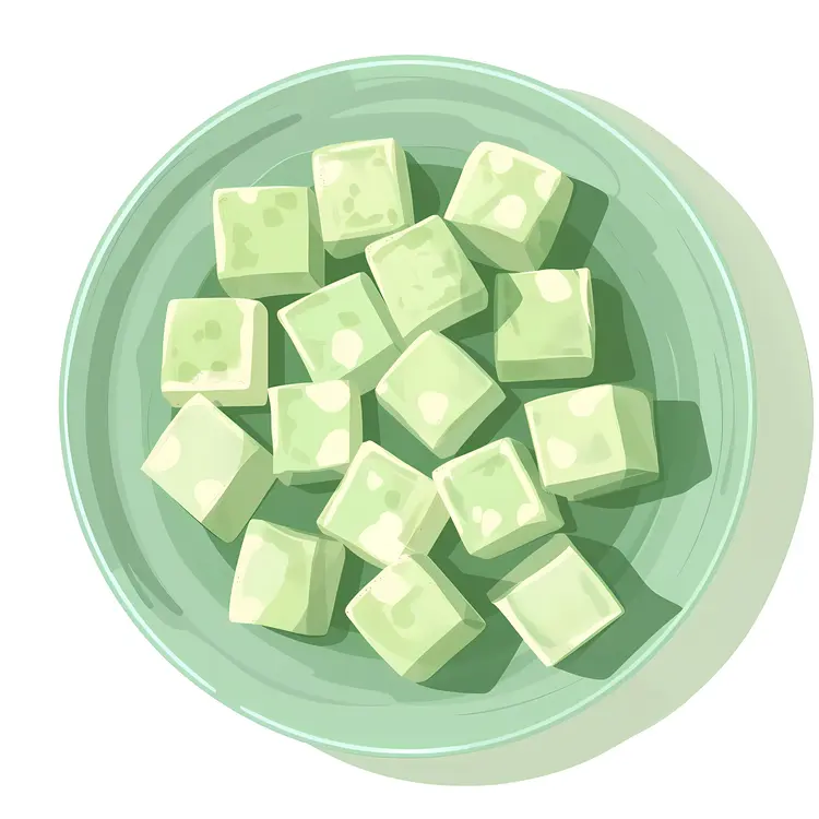 Green Tofu Cubes in Green Bowl