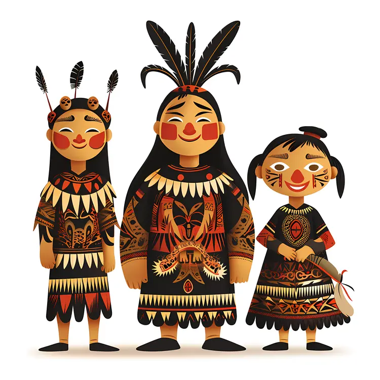 Tribal Family in Traditional Clothing