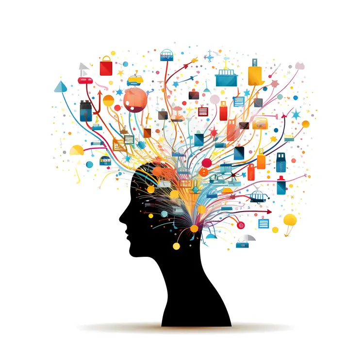 Abstract Silhouette with Colorful Icons