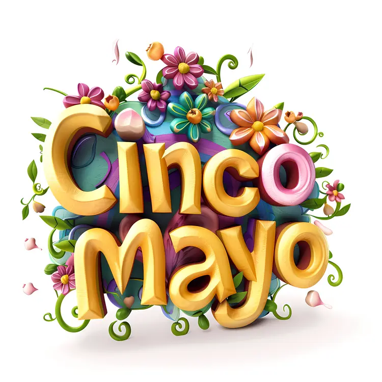 Cinco de Mayo Text with Flowers