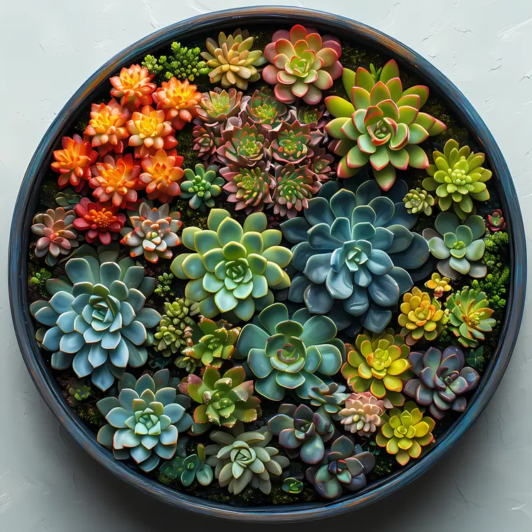 Colorful Succulent Arrangement in a Round Pot