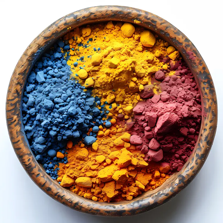 Colorful Powders in a Wooden Bowl