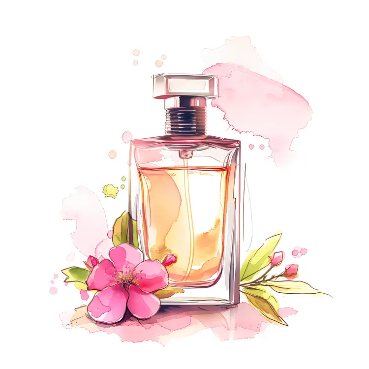 Perfume Bottle with Single Pink Flower