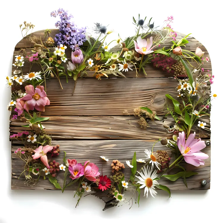 Wooden Sign with Spring Flowers