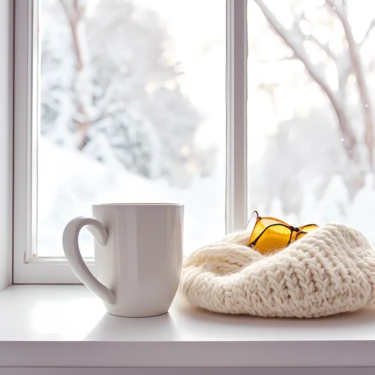 Cozy Window Scene with Mug and Sweater