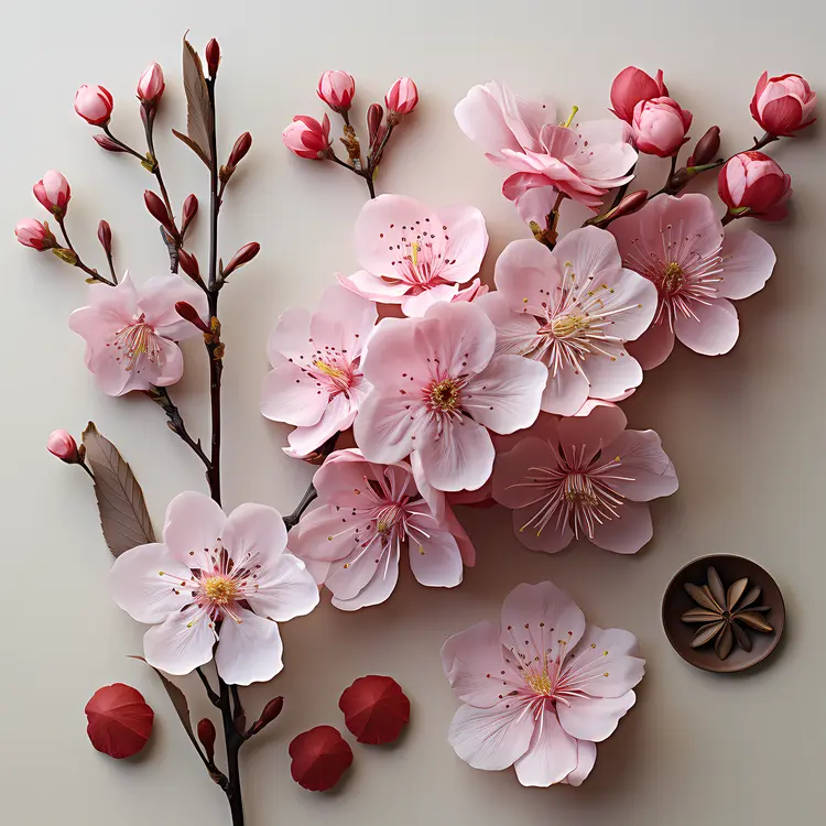 Beautiful Pink Cherry Blossoms with Buds
