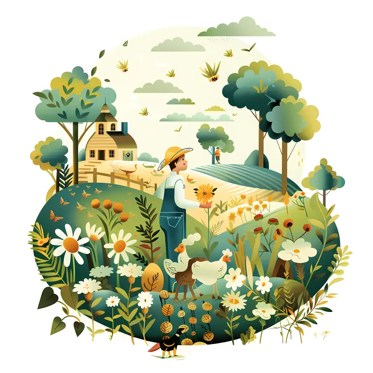 Farmer in a Flower Field