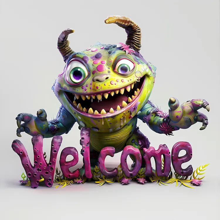 Friendly Monster with Welcome Text