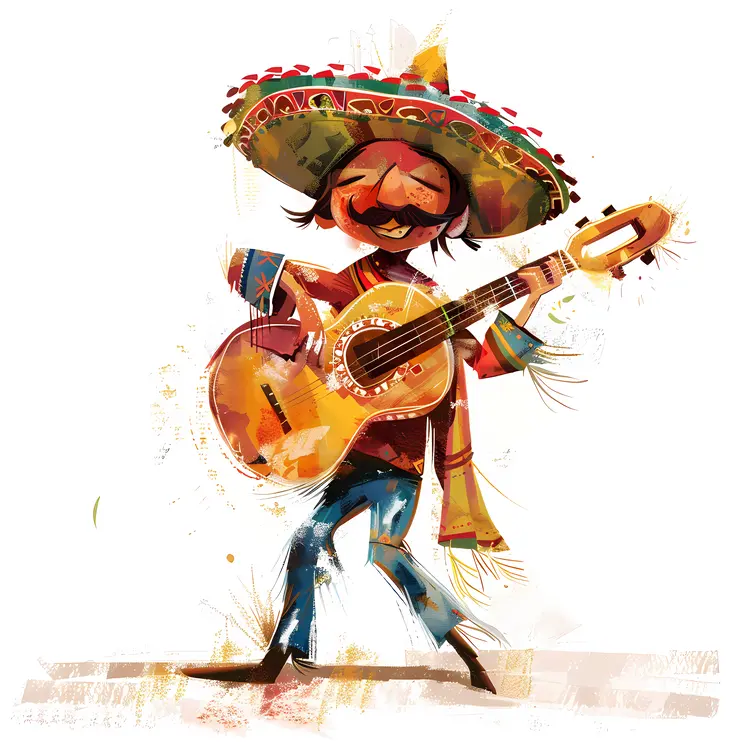 Colorful Guitarist in Sombrero