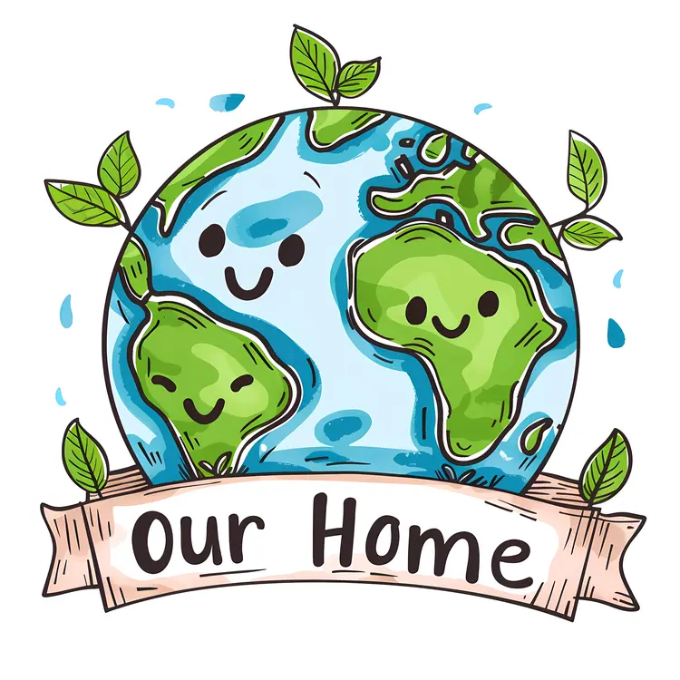 Smiling Earth Cartoon with Leaves