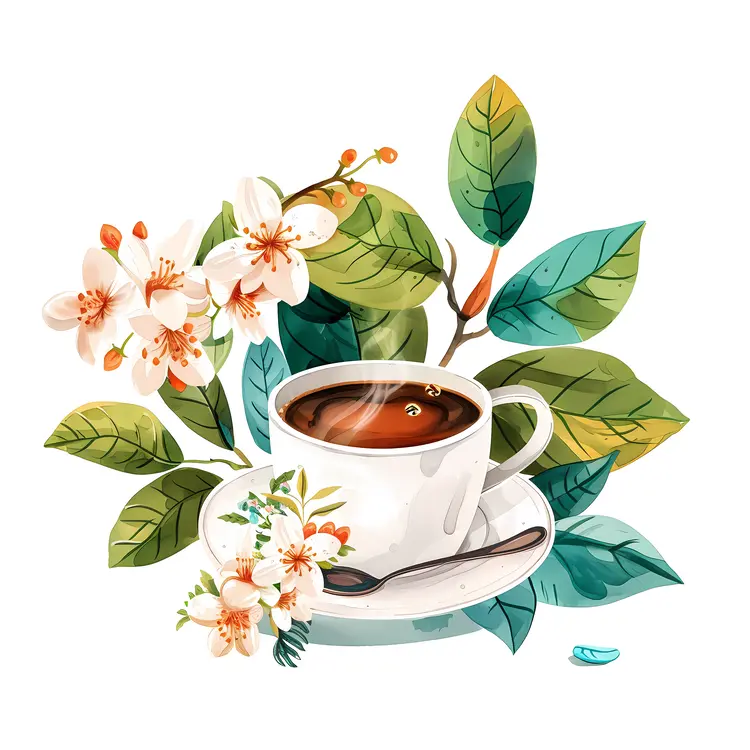 White Cup with Fresh Blossoms