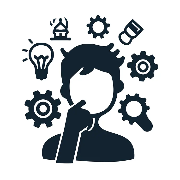 Thinking Person with Gears and Lightbulb