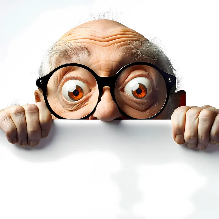 Old Man with Glasses Peeking